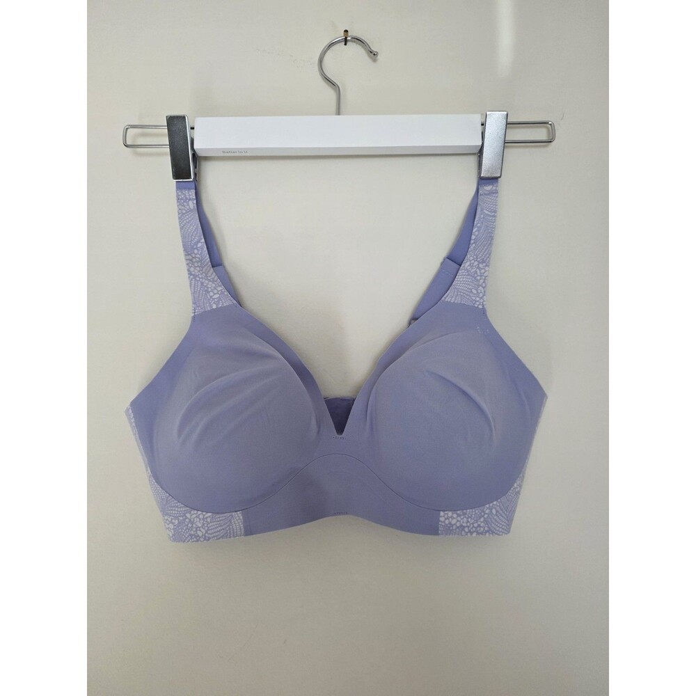 Evelyn & Bobbie Starlette Plunge Bra S Low Cut Wireless Blue Purple Pattern